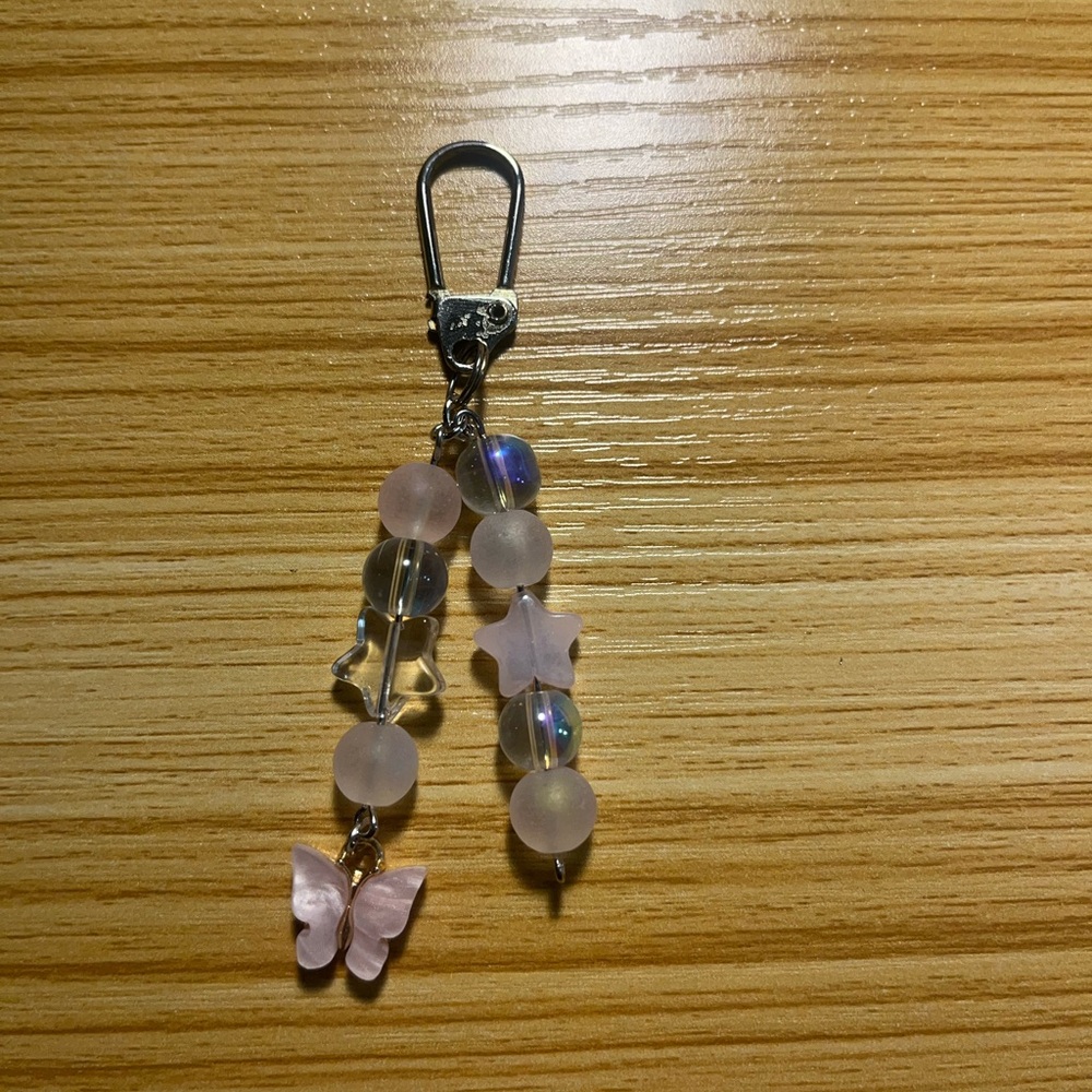 Pink Beaded Keychain with Butterfly Charm